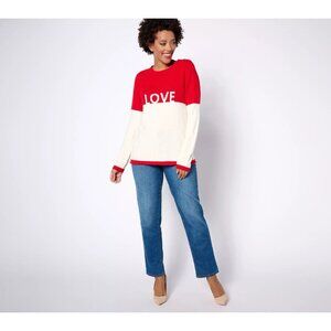 Peace Love World Chenille Affirmation Sweater Size XXS Love Red Ivory